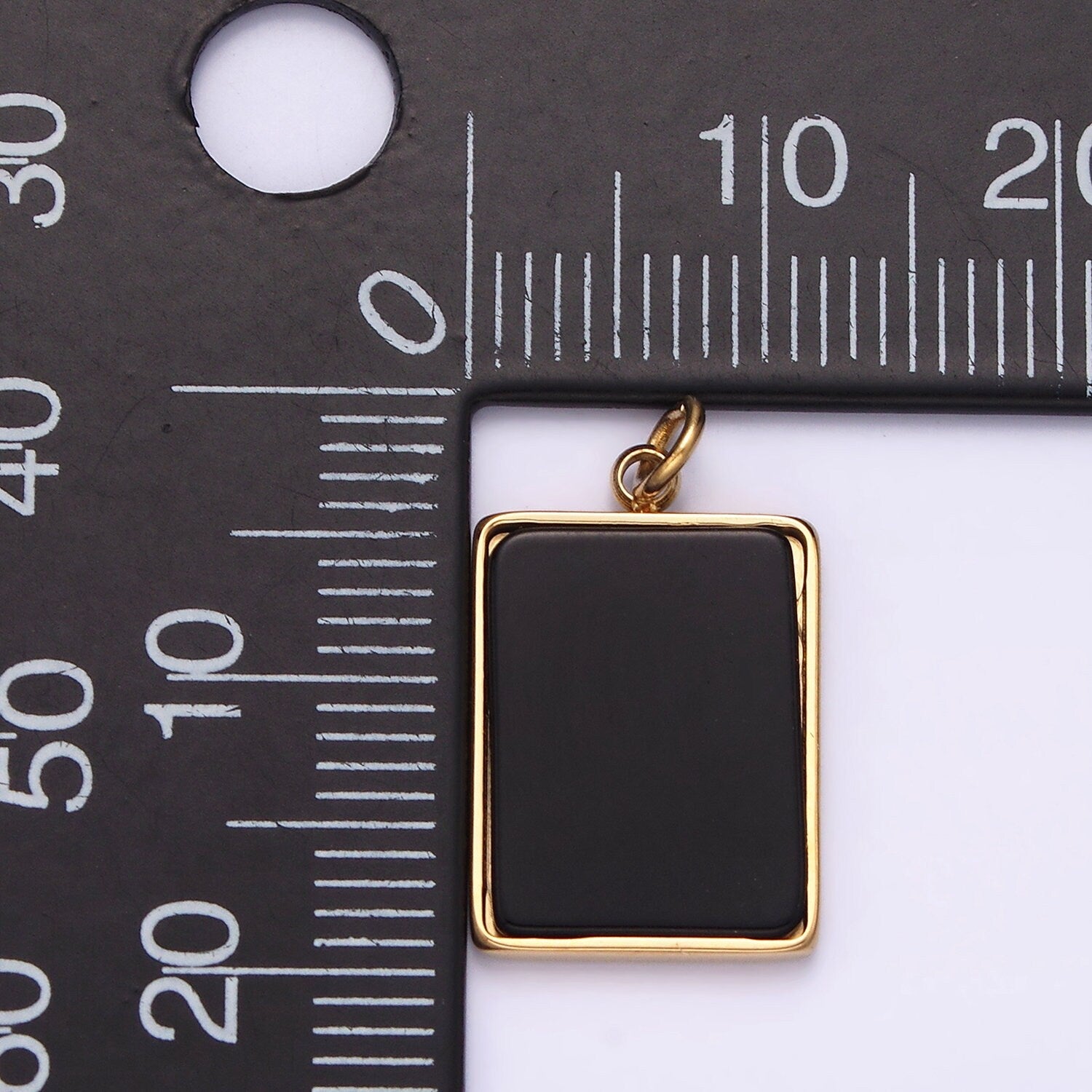Stainless Steel Black Acrylic Rectangular Tag Bezel Charm in Gold & Silver | P1313