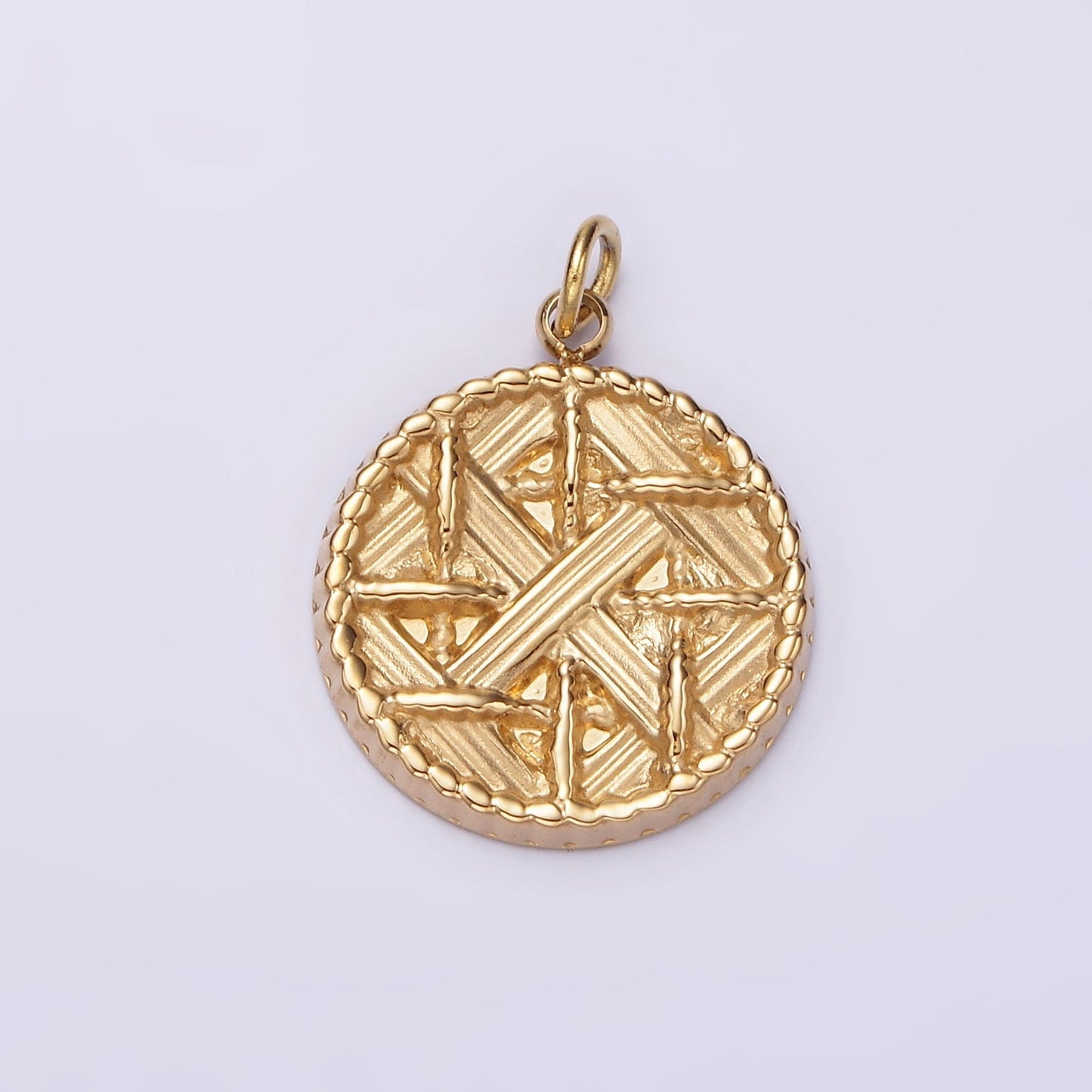 Stainless Steel Rattan Geometric Braided Round Charm in Gold & Silver | P1292