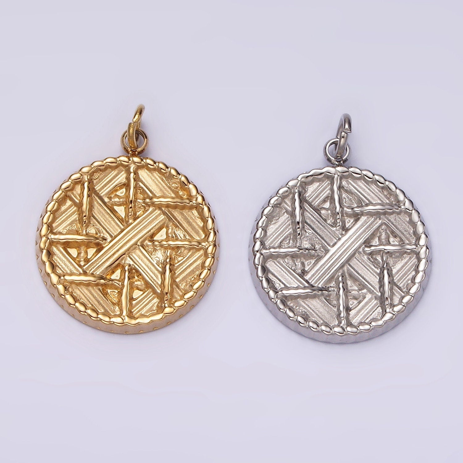 Stainless Steel Rattan Geometric Braided Round Charm in Gold & Silver | P1292