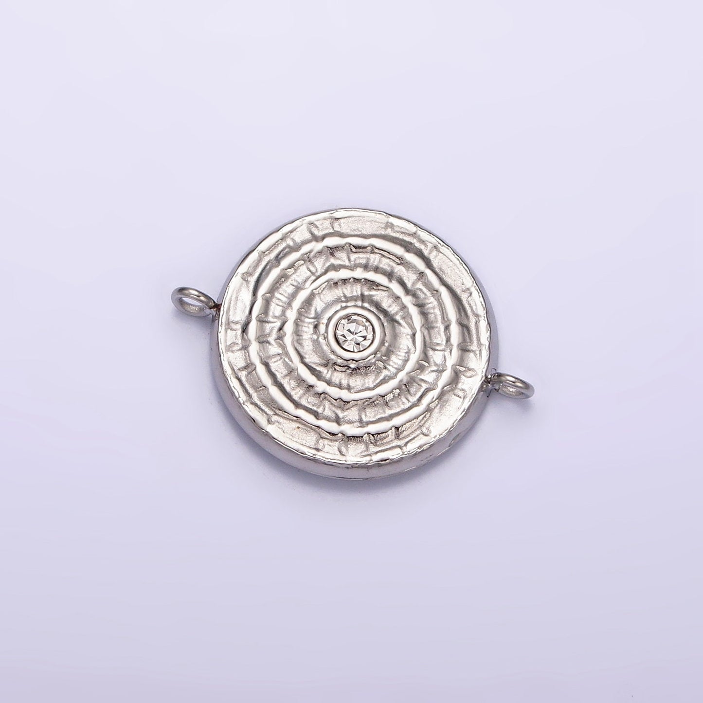 Stainless Steel Green, Clear CZ 15mm Textured Circular Round Connector in Gold & Silver | P684 P687