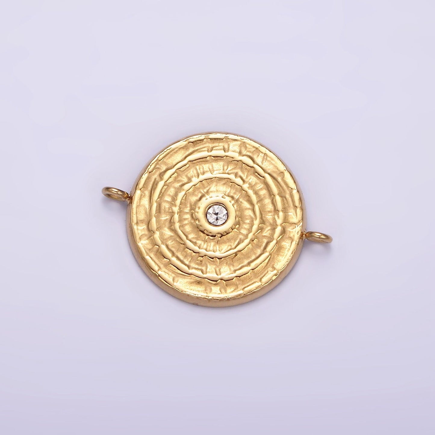 Stainless Steel Green, Clear CZ 15mm Textured Circular Round Connector in Gold & Silver | P684 P687