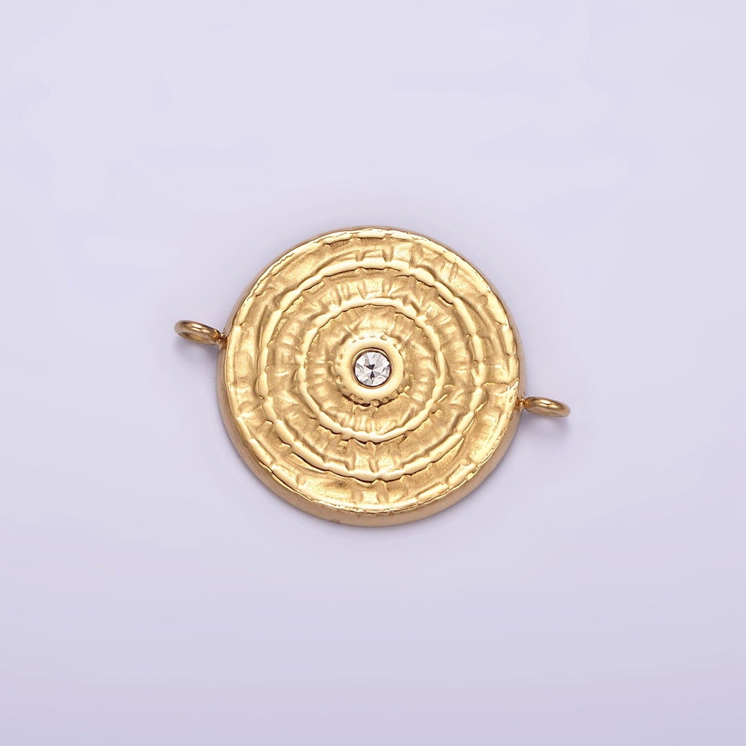 Stainless Steel Green, Clear CZ 15mm Textured Circular Round Connector in Gold & Silver | P684 P687