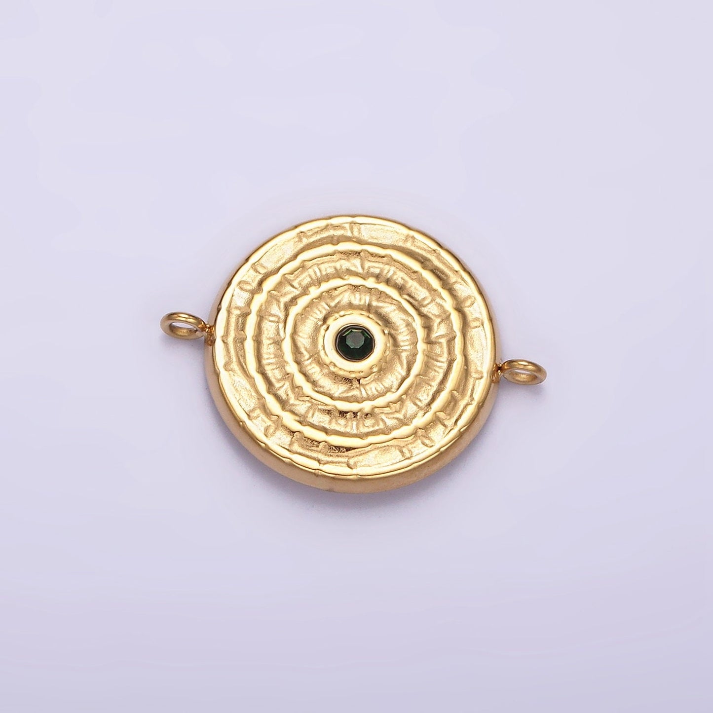 Stainless Steel Green, Clear CZ 15mm Textured Circular Round Connector in Gold & Silver | P684 P687