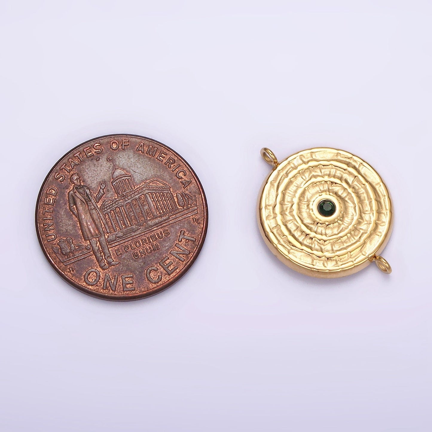 Stainless Steel Green, Clear CZ 15mm Textured Circular Round Connector in Gold & Silver | P684 P687