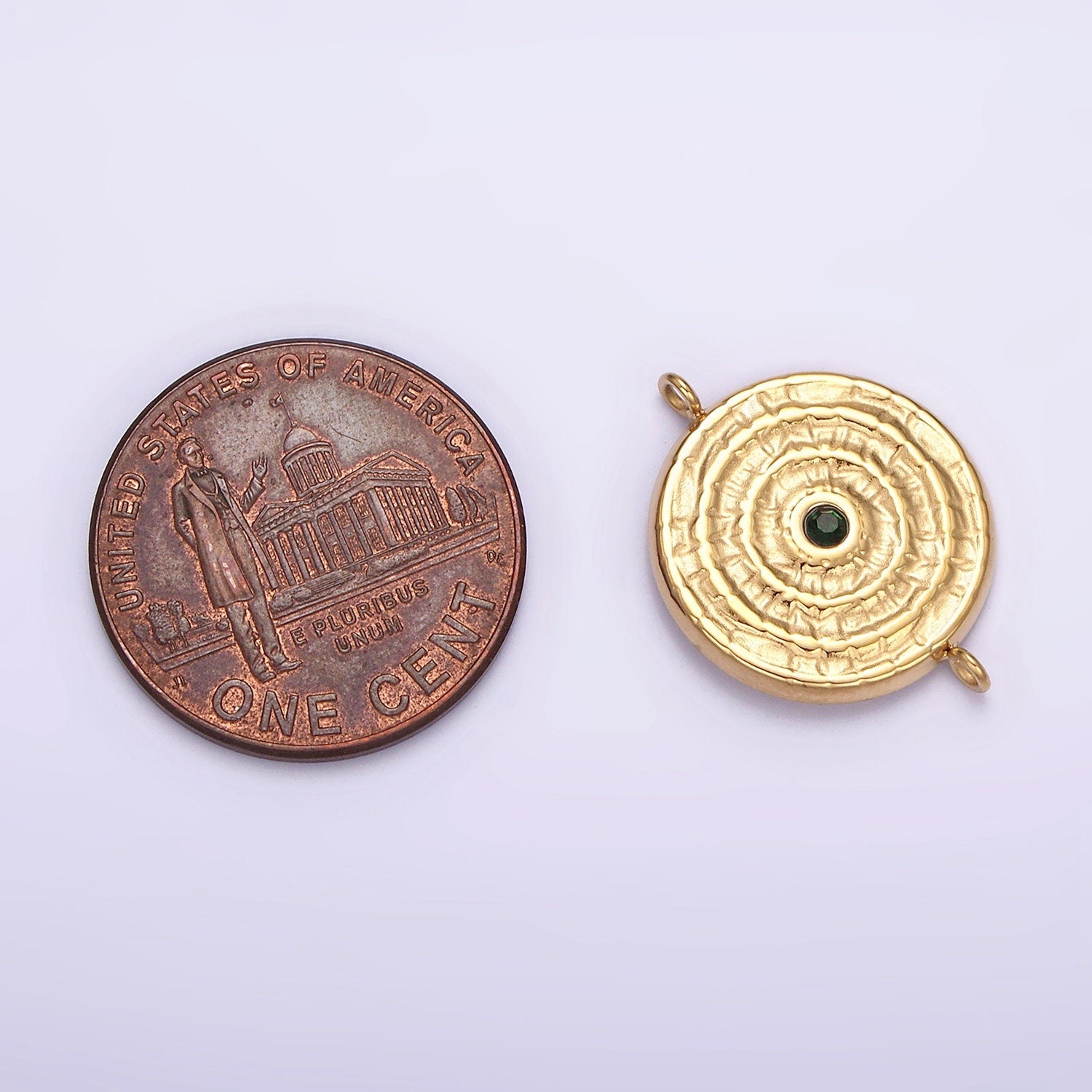 Stainless Steel Green, Clear CZ 15mm Textured Circular Round Connector in Gold & Silver | P684 P687