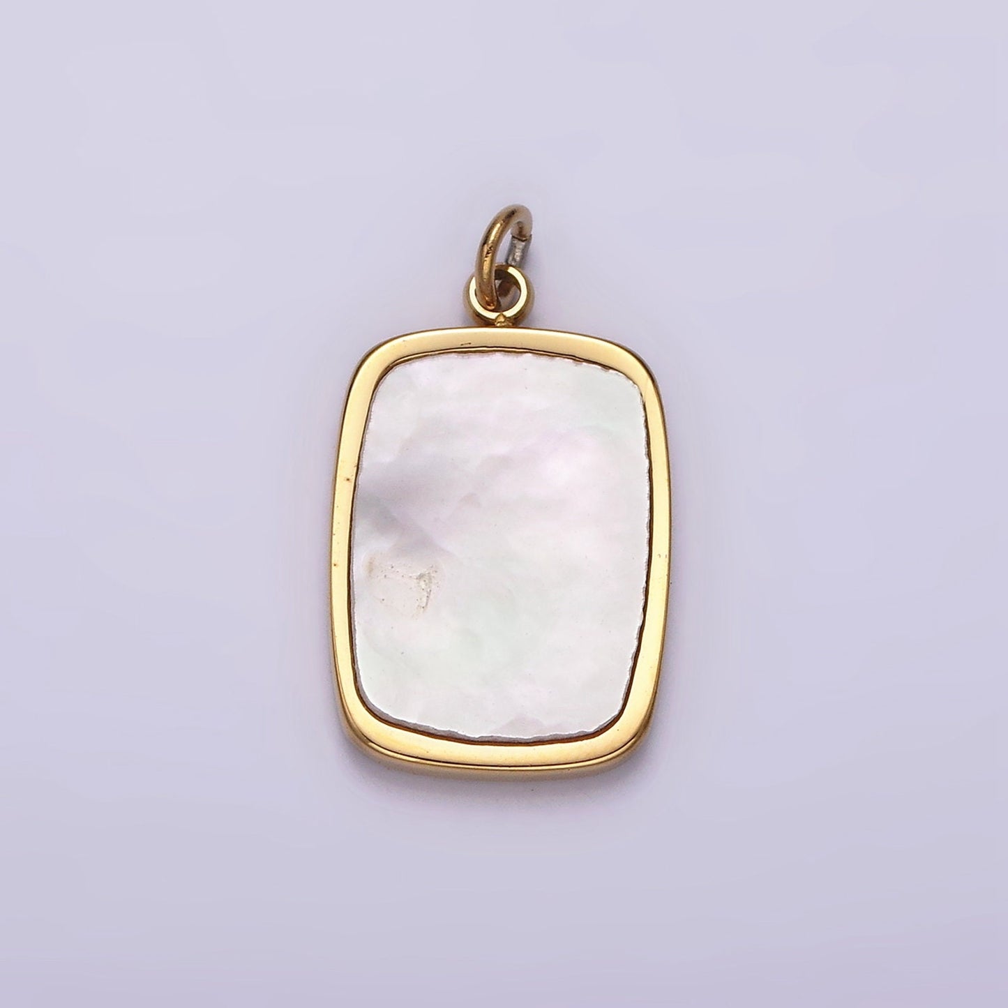 Stainless Steel 20mm Shell Pearl Rectangular Tag Bezel Charm in Gold & Silver | P1322