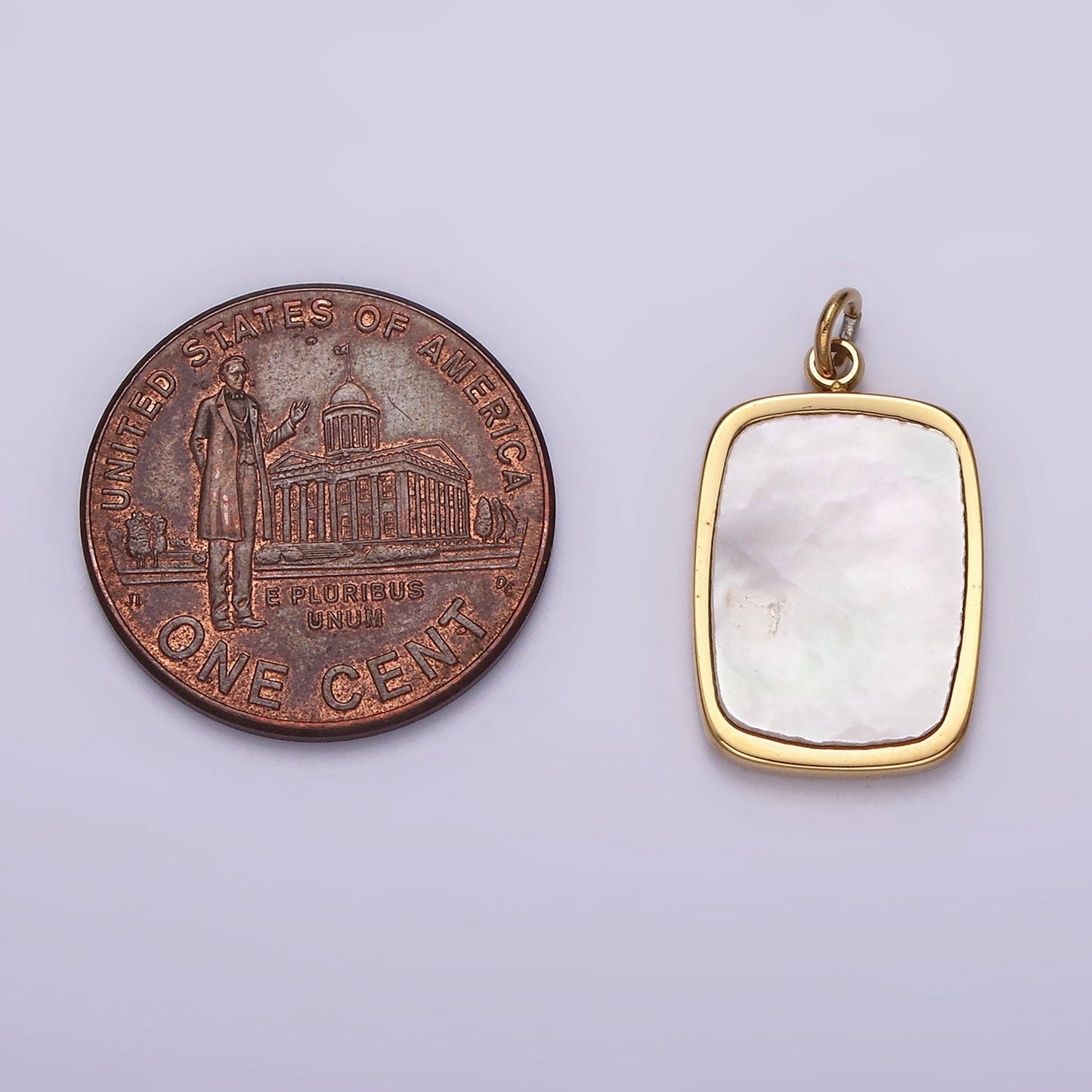 Stainless Steel 20mm Shell Pearl Rectangular Tag Bezel Charm in Gold & Silver | P1322