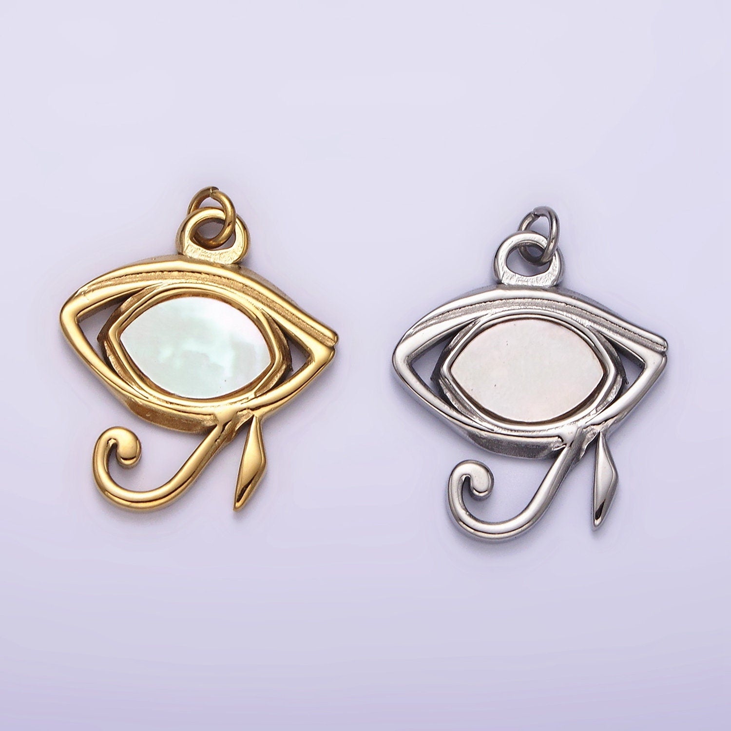 Stainless Steel Shell Pearl Egyptian Eye of Ra Charm in Gold & Silver | P1325