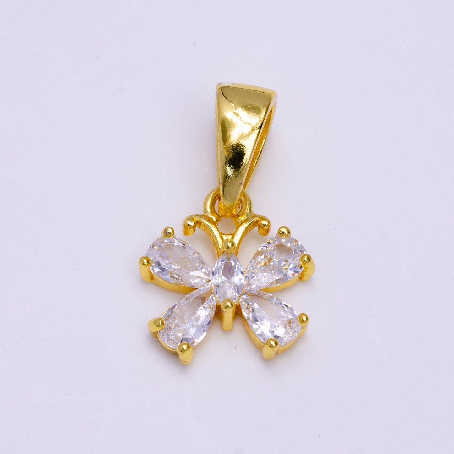 CZ Gold Butterfly Charm Connector, Dainty Cubic Mariposa Charm for Necklace Bracelet Component AA751