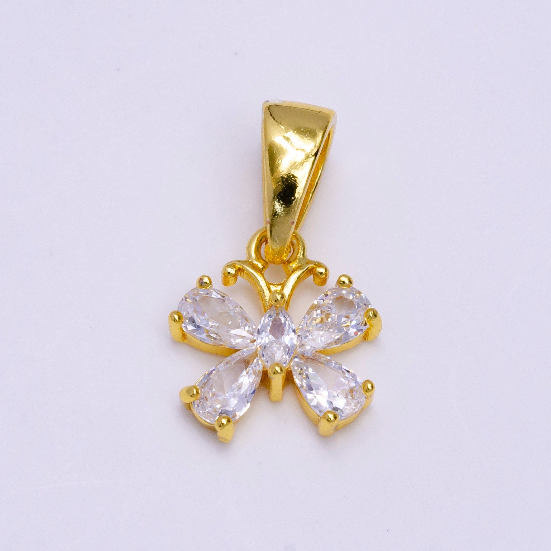 CZ Gold Butterfly Charm Connector, Dainty Cubic Mariposa Charm for Necklace Bracelet Component AA751