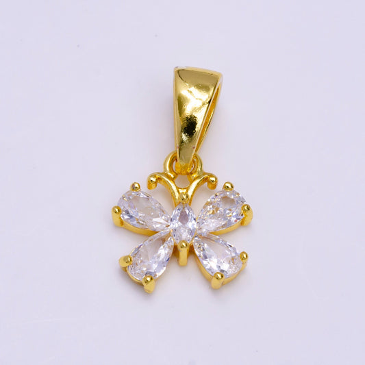 CZ Gold Butterfly Charm Connector, Dainty Cubic Mariposa Charm for Necklace Bracelet Component AA751