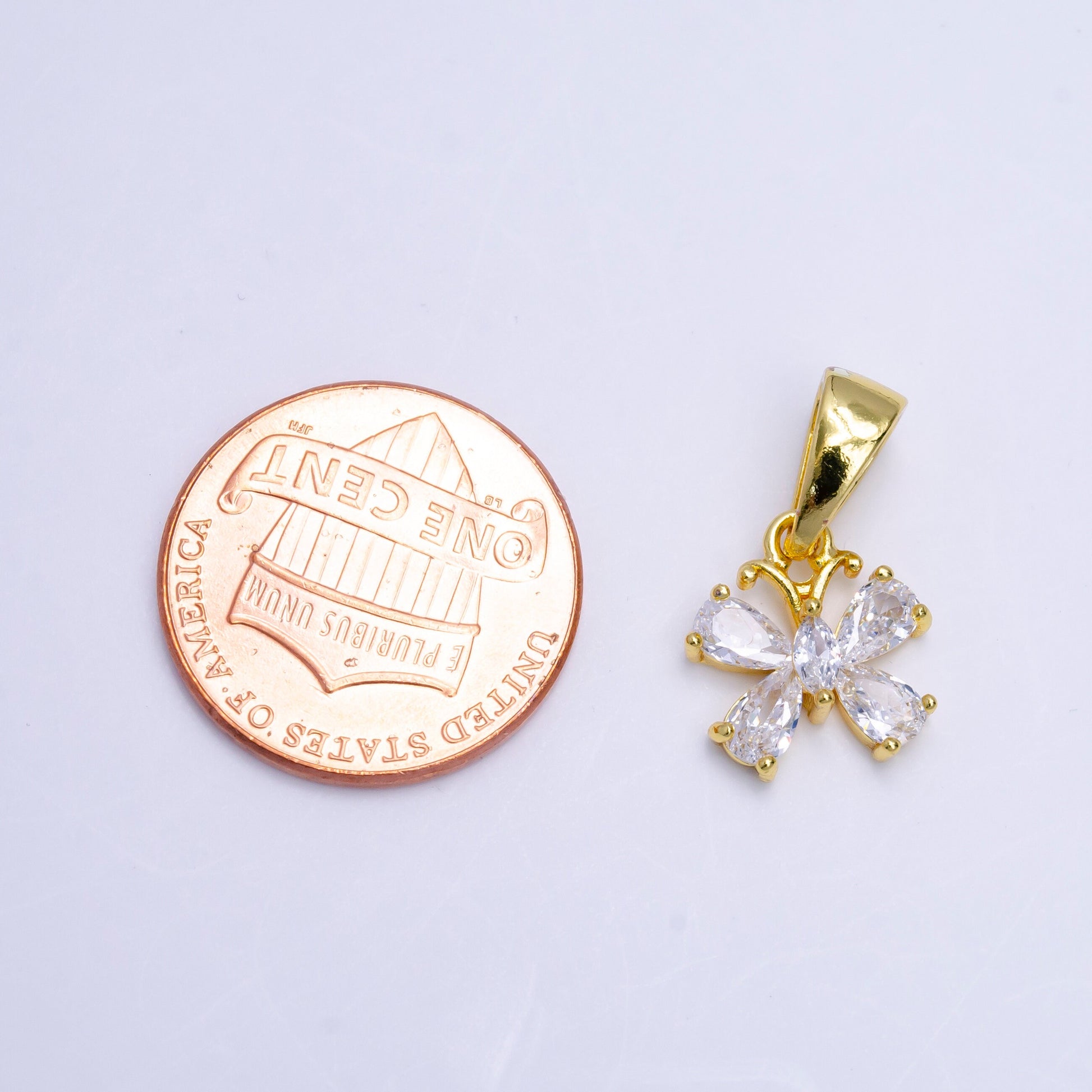 CZ Gold Butterfly Charm Connector, Dainty Cubic Mariposa Charm for Necklace Bracelet Component AA751