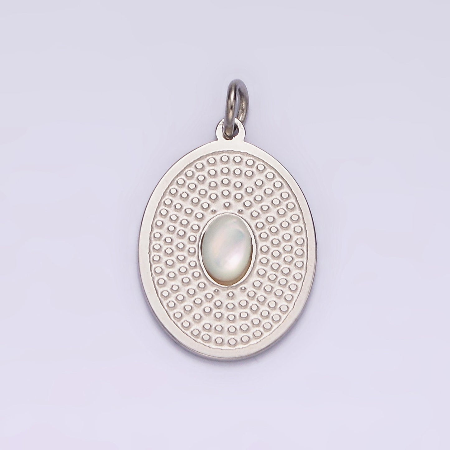 Stainless Steel White Chrysoberyl Cat's Eye Dotted Oval Charm in Gold & Silver | P1326