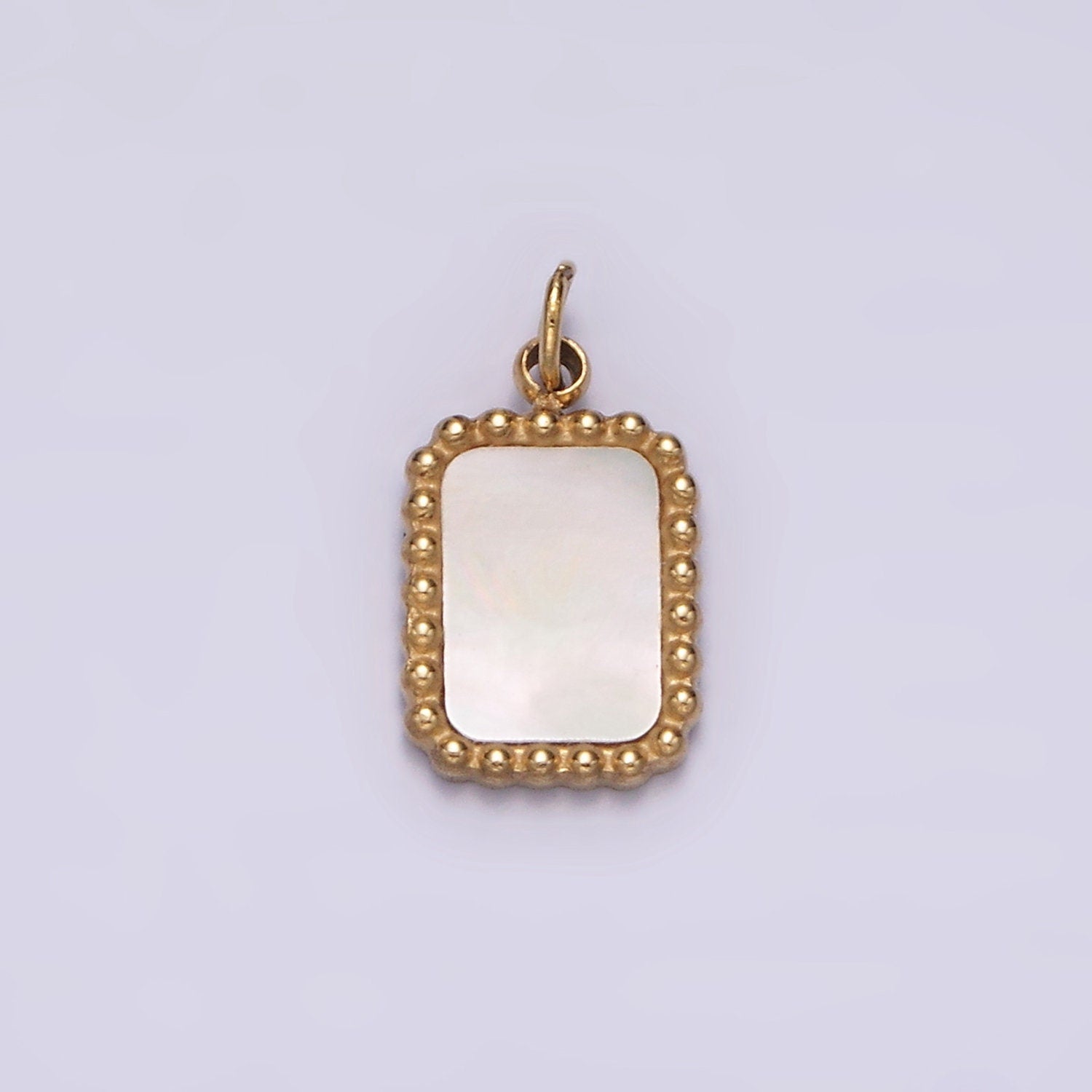 Stainless Steel Shell Pear Dotted Outline Tag Rectangular Charm in Gold & Silver | P1314