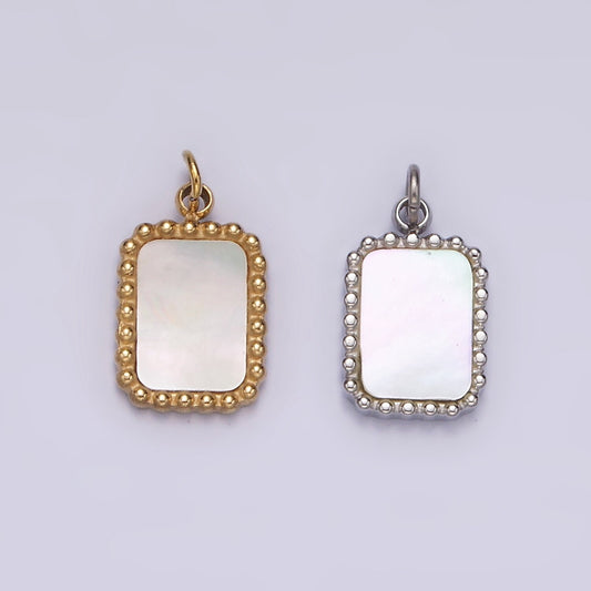Stainless Steel Shell Pear Dotted Outline Tag Rectangular Charm in Gold & Silver | P1314
