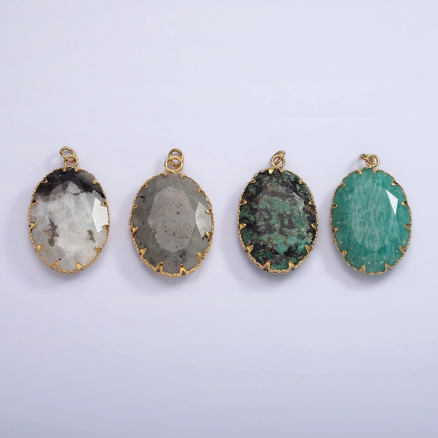 Stainless Steel Zoisite, Aventurine, Grey Labradorite, Moonstone Artisan Bezel Oval Charm | P1304 - P1305