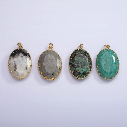 Stainless Steel Zoisite, Aventurine, Grey Labradorite, Moonstone Artisan Bezel Oval Charm | P1304 - P1305