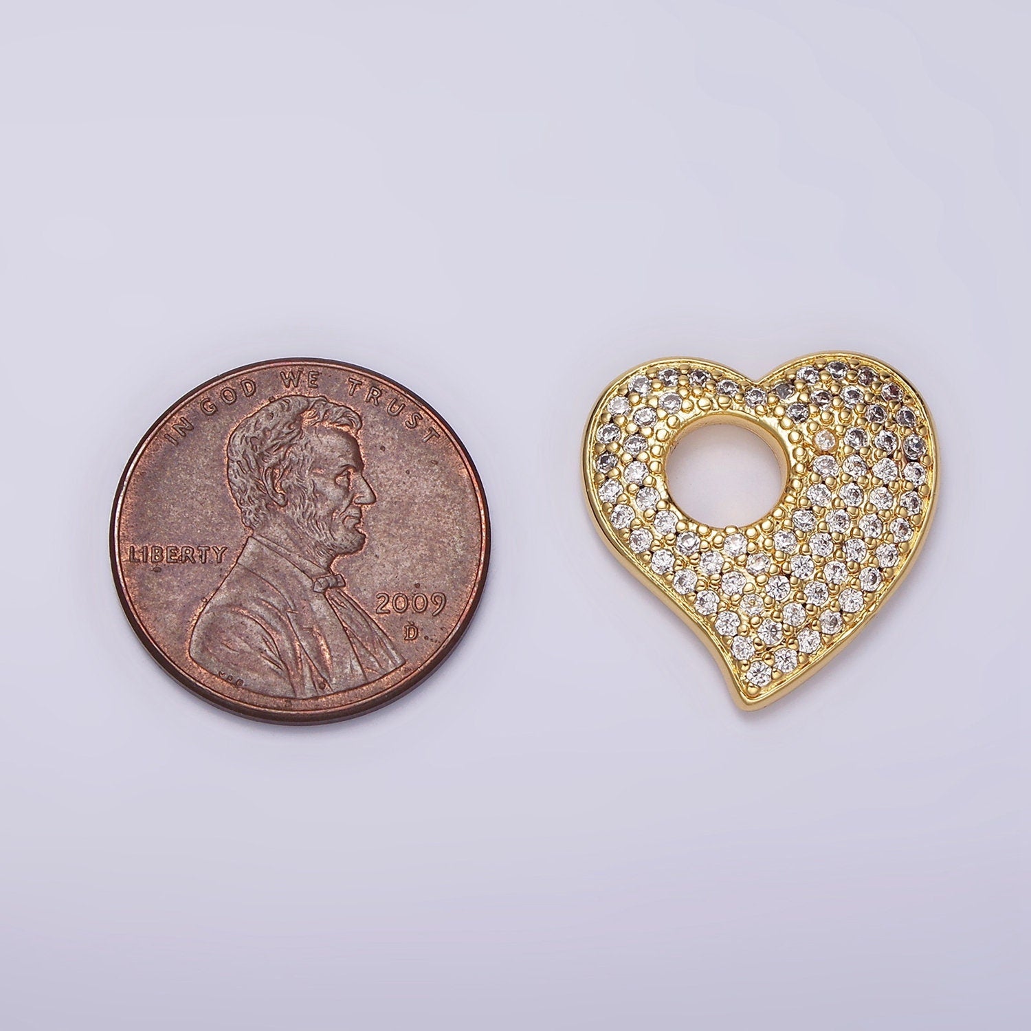 Big Hole Heart Charm Micro Pave CZ Love Gold Pendant for Dangle Charms Necklace AC-908