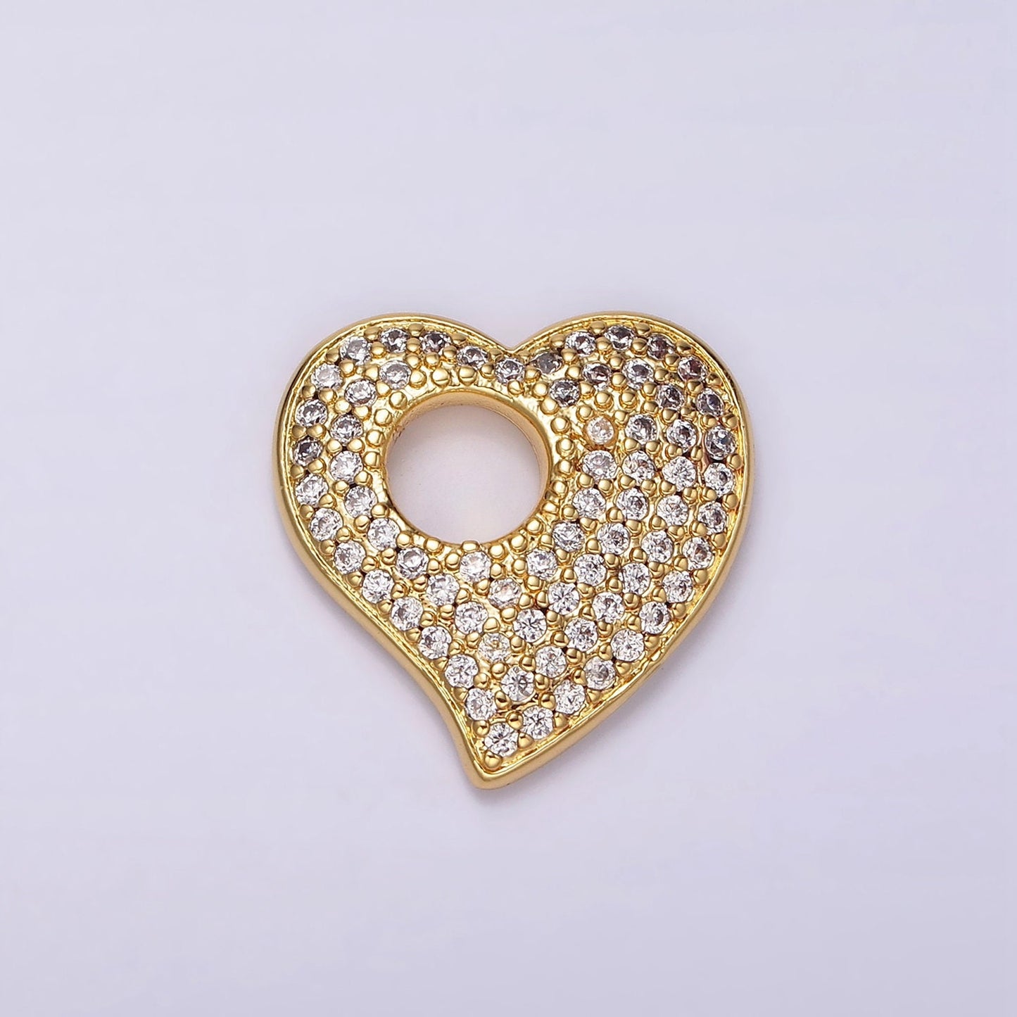 Big Hole Heart Charm Micro Pave CZ Love Gold Pendant for Dangle Charms Necklace AC-908