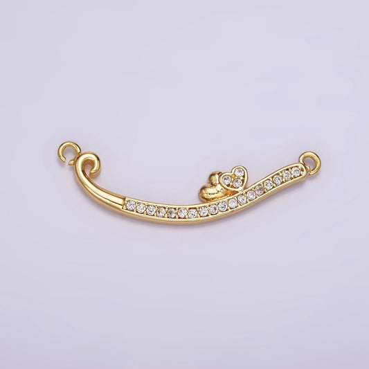 24K Gold Filled Double Heart Clear Micro Paved CZ Curved Connector | G802
