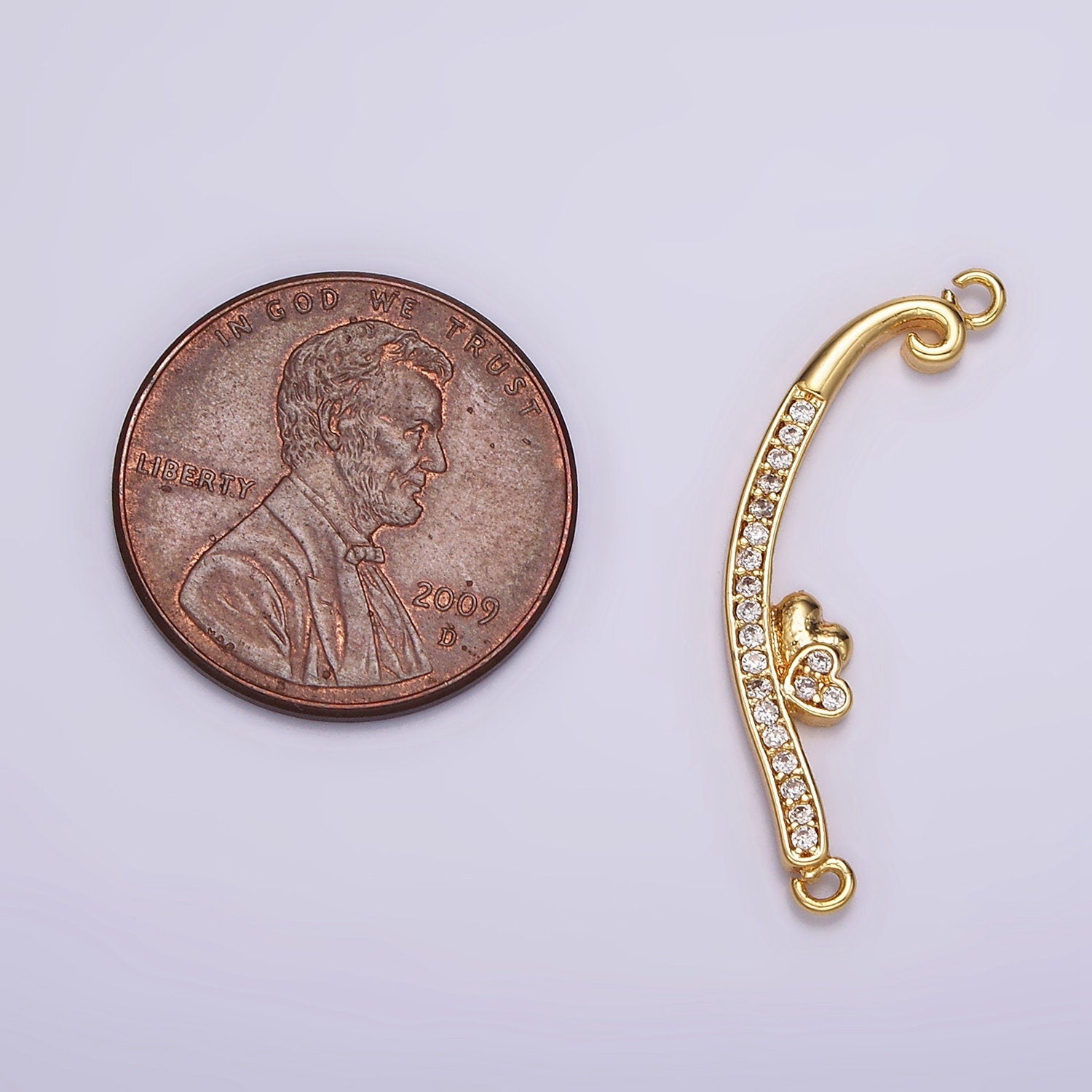 24K Gold Filled Double Heart Clear Micro Paved CZ Curved Connector | G802