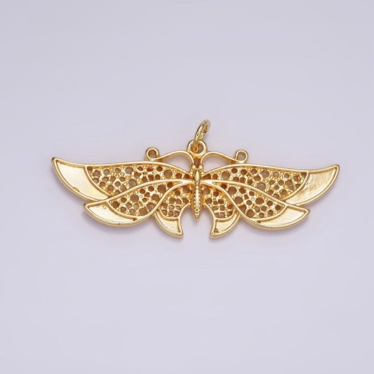 24K Gold Filled 18mm Antenna Butterfly Open Round Dotted Wings Insect Animal Charm | AC862
