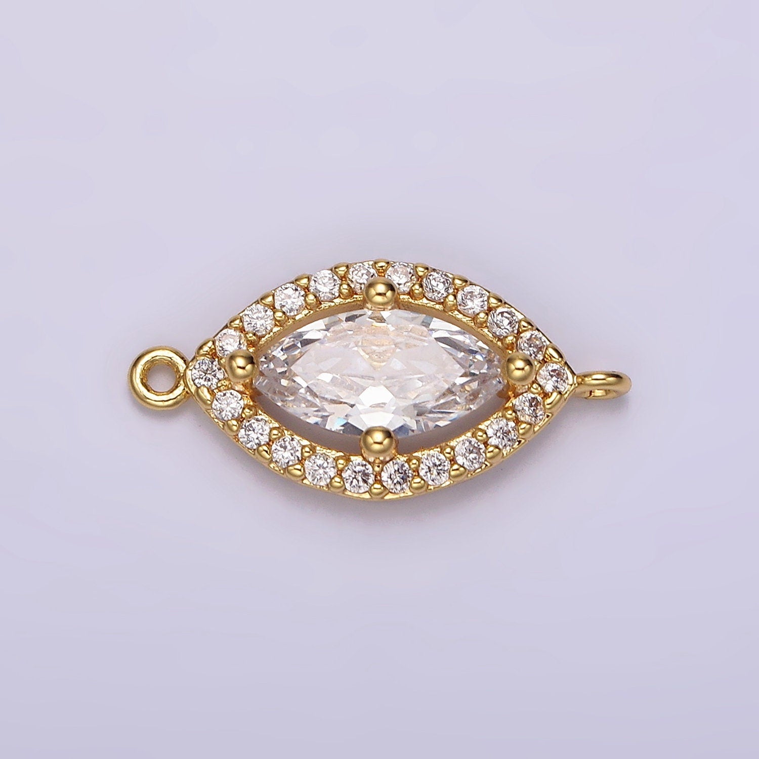 24K Gold Filled Evil Eye Clear CZ Marquise Micro Paved Connector | G796