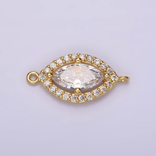 24K Gold Filled Evil Eye Clear CZ Marquise Micro Paved Connector | G796