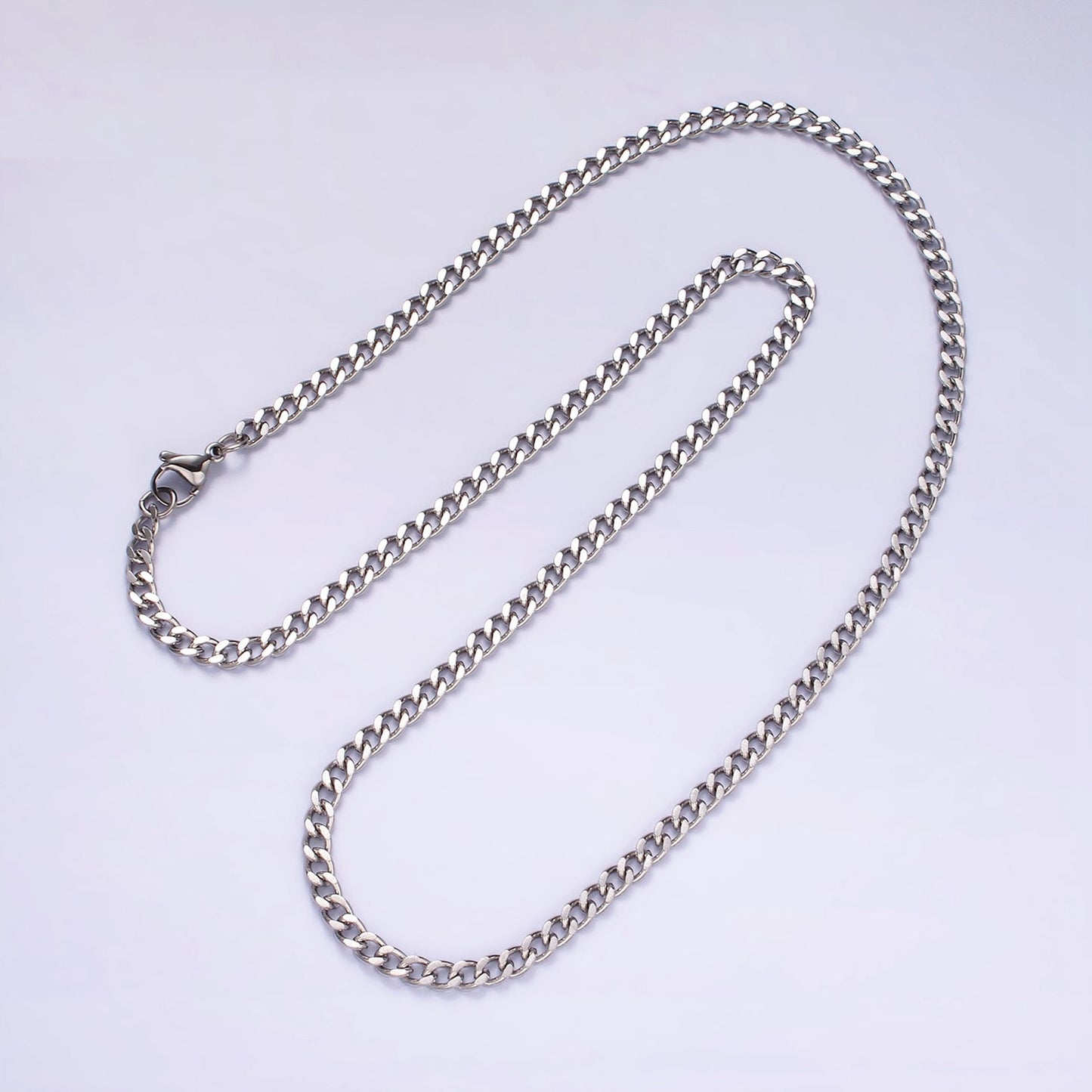 4mm Wide Stainless Steel Chain - 21.6", 23.6" Men's/Unisex Silver Cuban Link Chains Necklace WA2143 WA2144 WA2145 WA2146