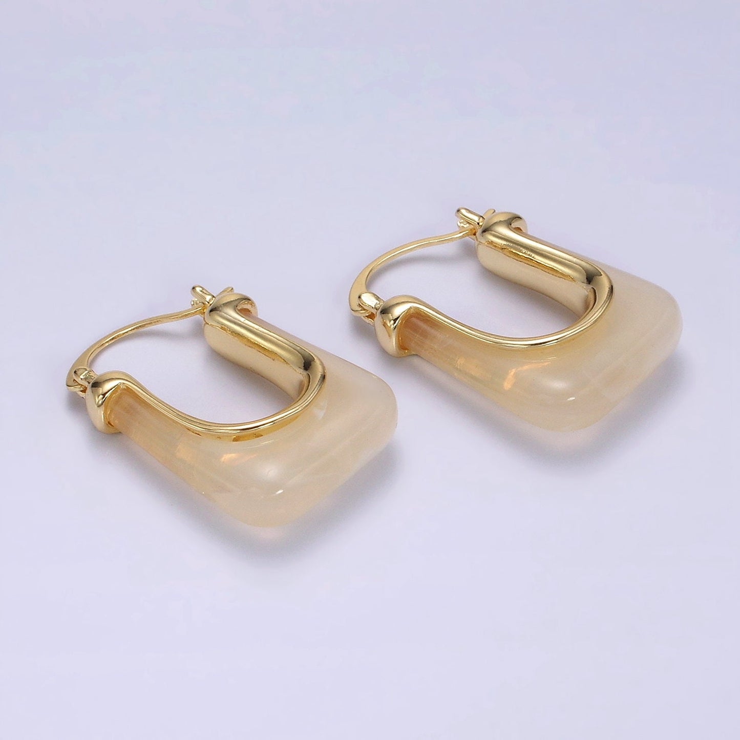 Gold Chunky Hoop Earring Clear, Grey, Cream U-Shaped Rectangular Latch Hoop Acrylic Transparent Resin Geometric Earrings AE159