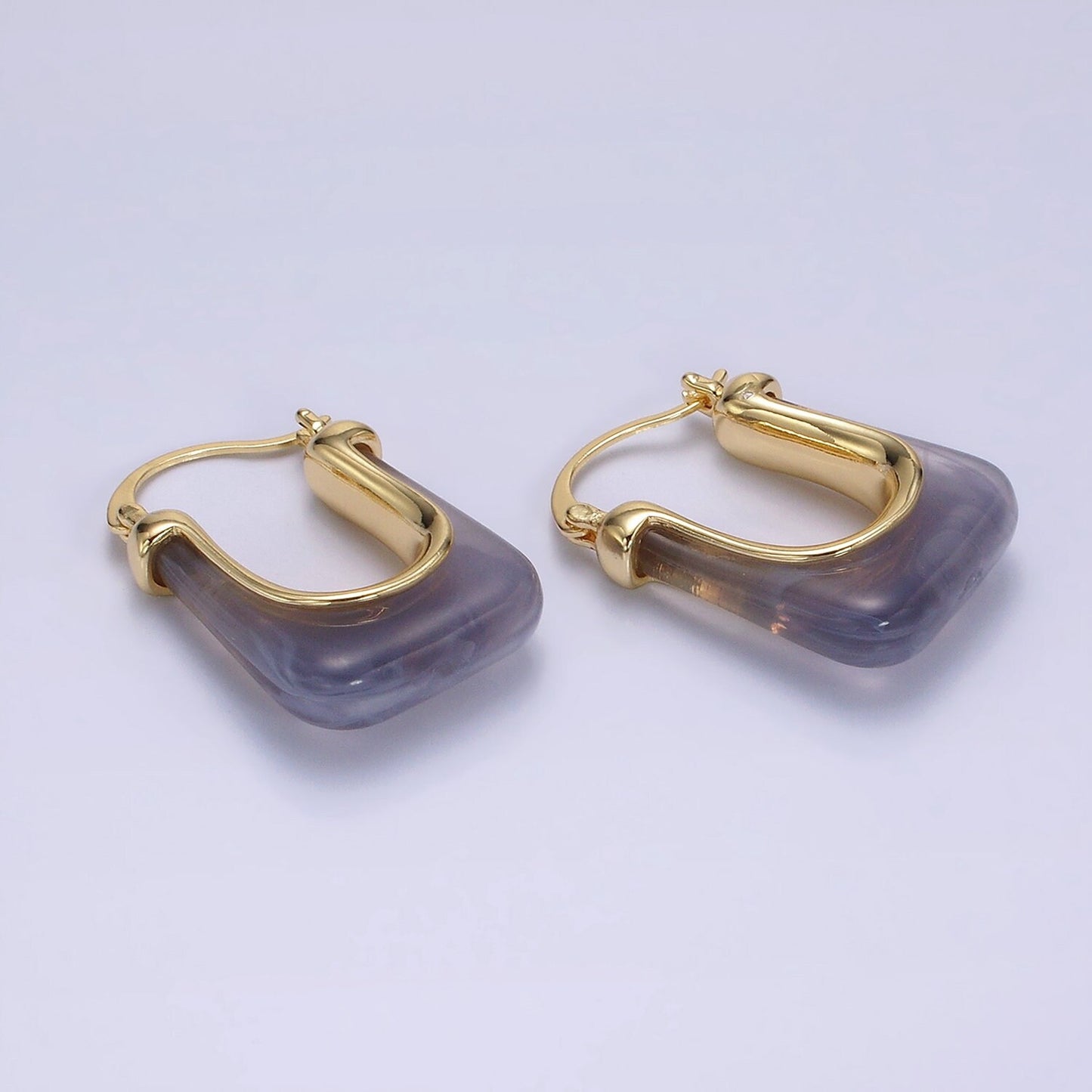Gold Chunky Hoop Earring Clear, Grey, Cream U-Shaped Rectangular Latch Hoop Acrylic Transparent Resin Geometric Earrings AE159