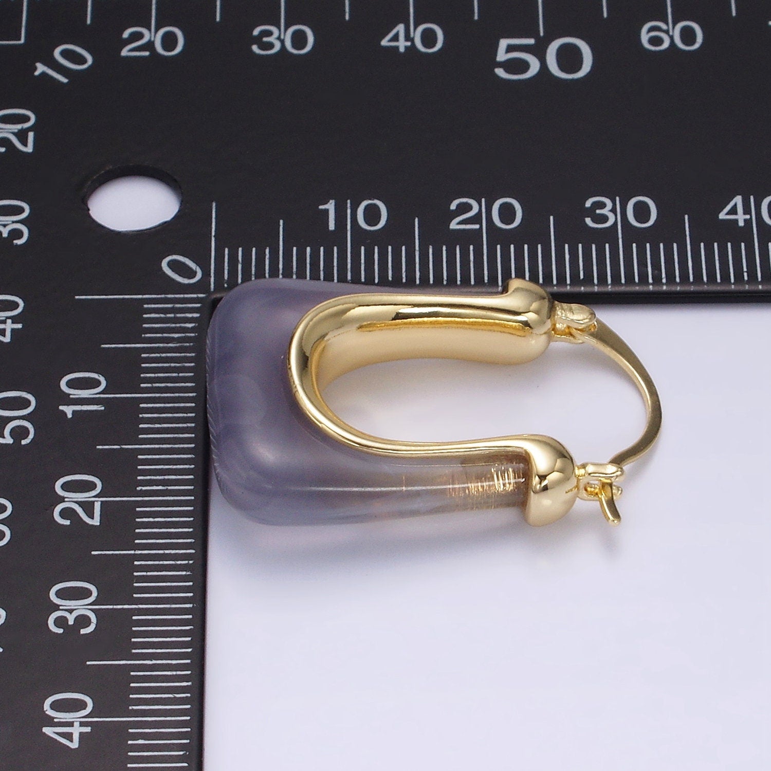 Gold Chunky Hoop Earring Clear, Grey, Cream U-Shaped Rectangular Latch Hoop Acrylic Transparent Resin Geometric Earrings AE159
