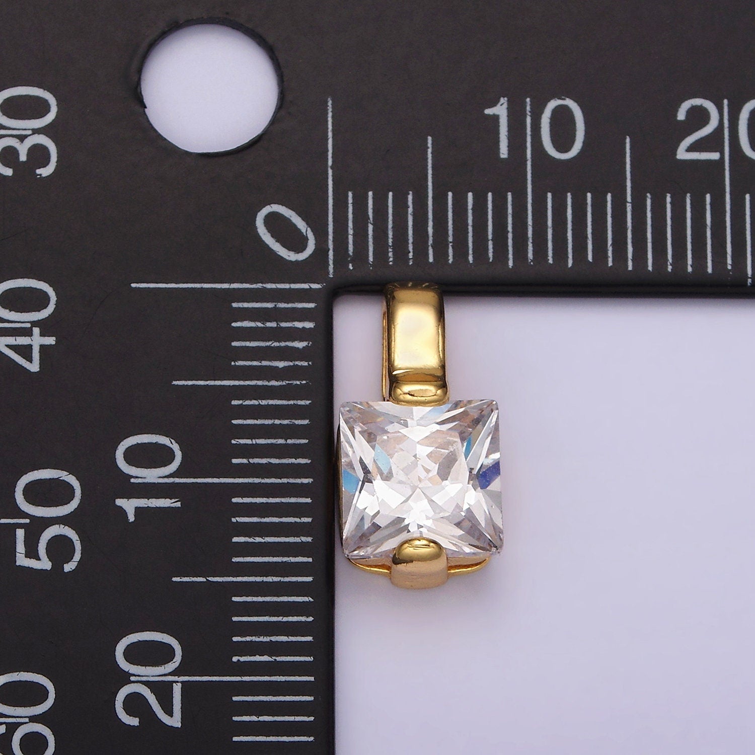 24K Gold Filled Clear Square CZ Solitaire Pendant | N1941
