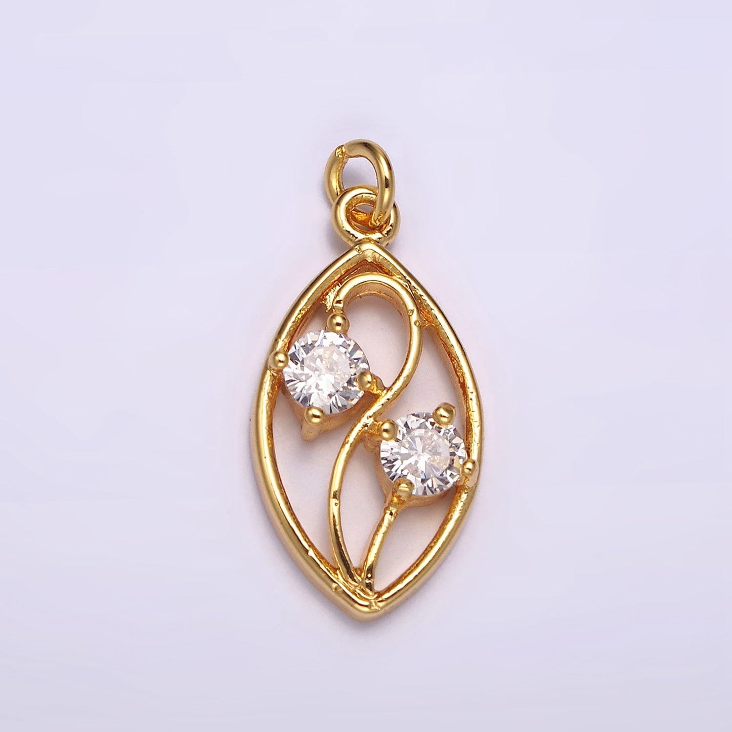 24K Gold Filled Double Clear CZ Curved Open Sphere Charm | AC872