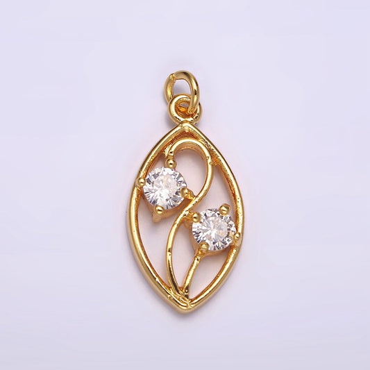 24K Gold Filled Double Clear CZ Curved Open Sphere Charm | AC872