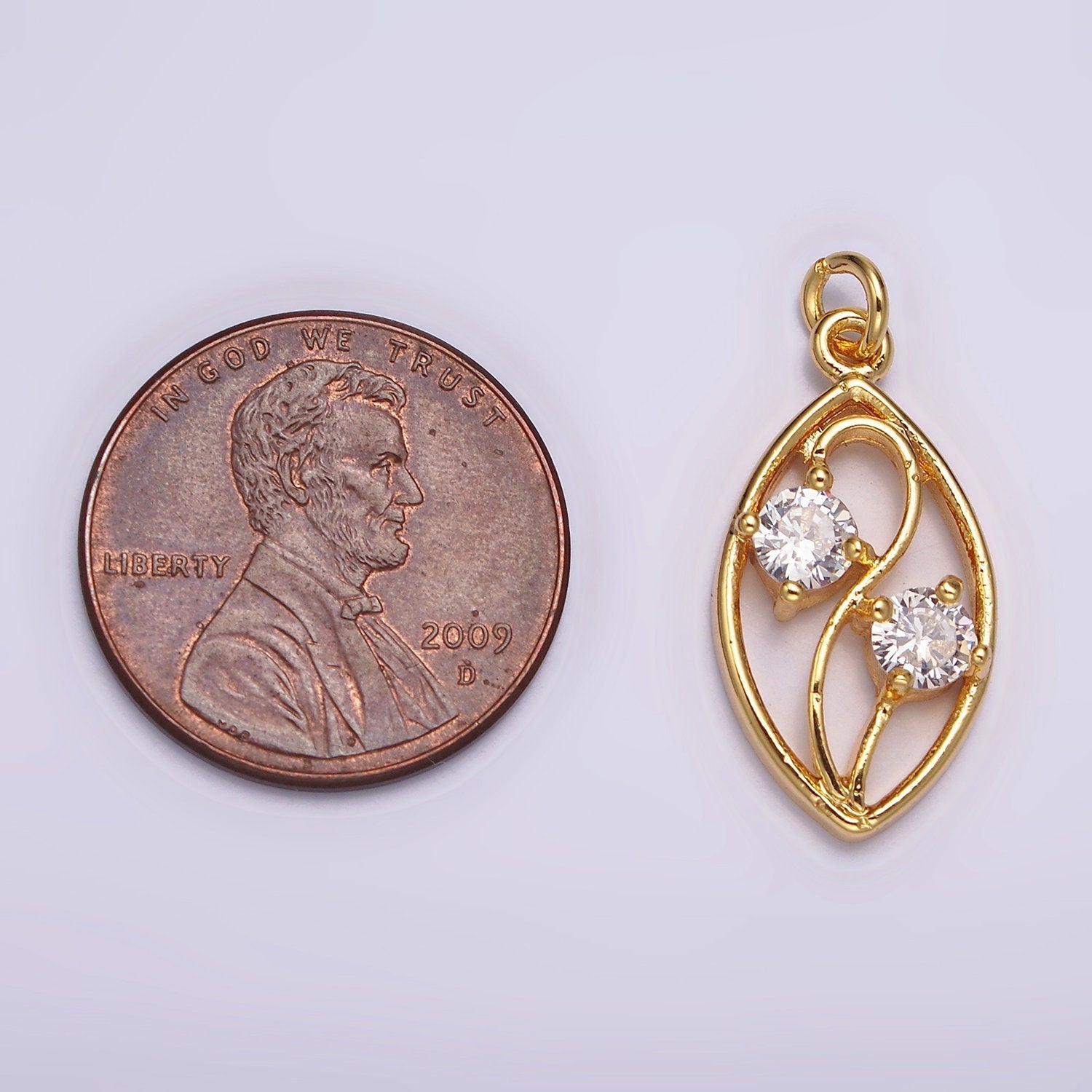 24K Gold Filled Double Clear CZ Curved Open Sphere Charm | AC872