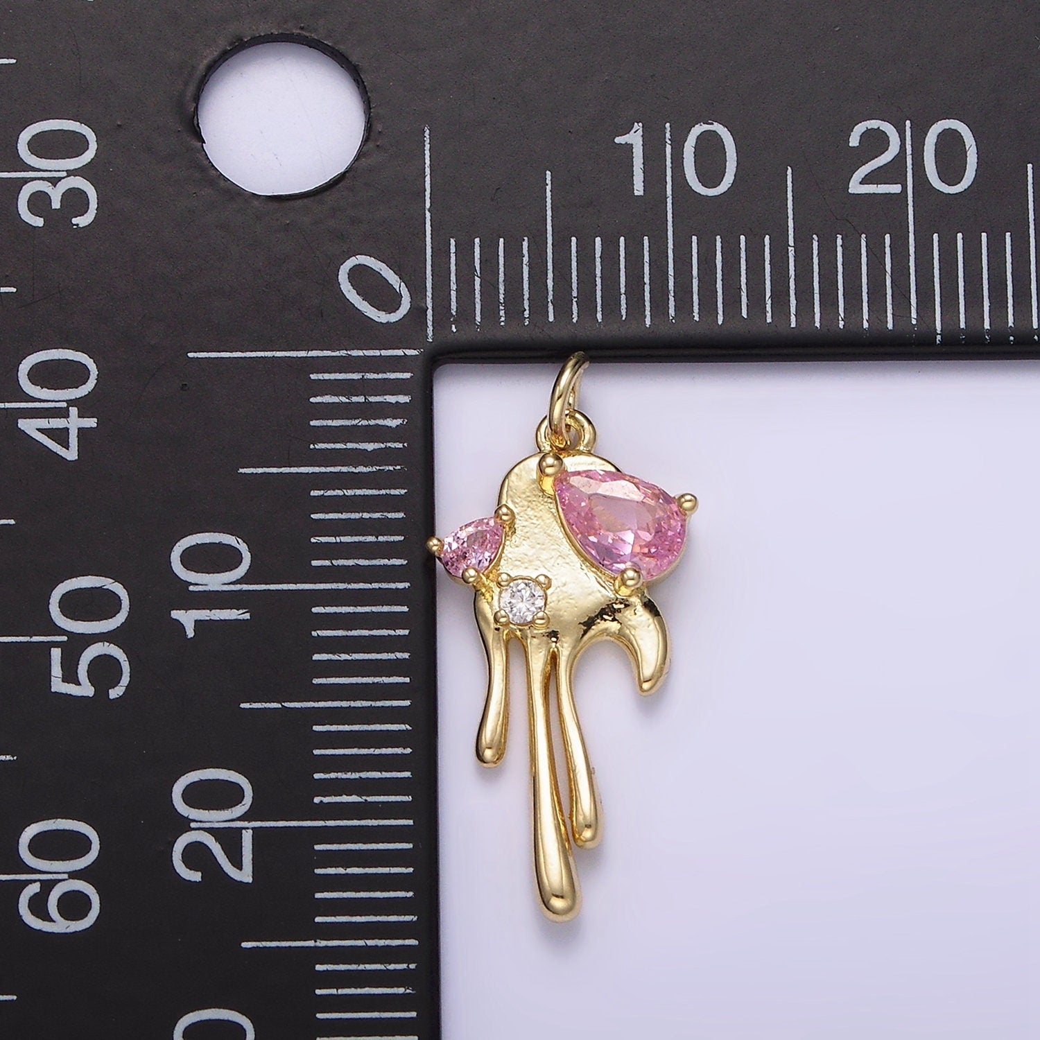 24K Gold Filled Pink CZ Teardrop Molten Drip Charm | AG362