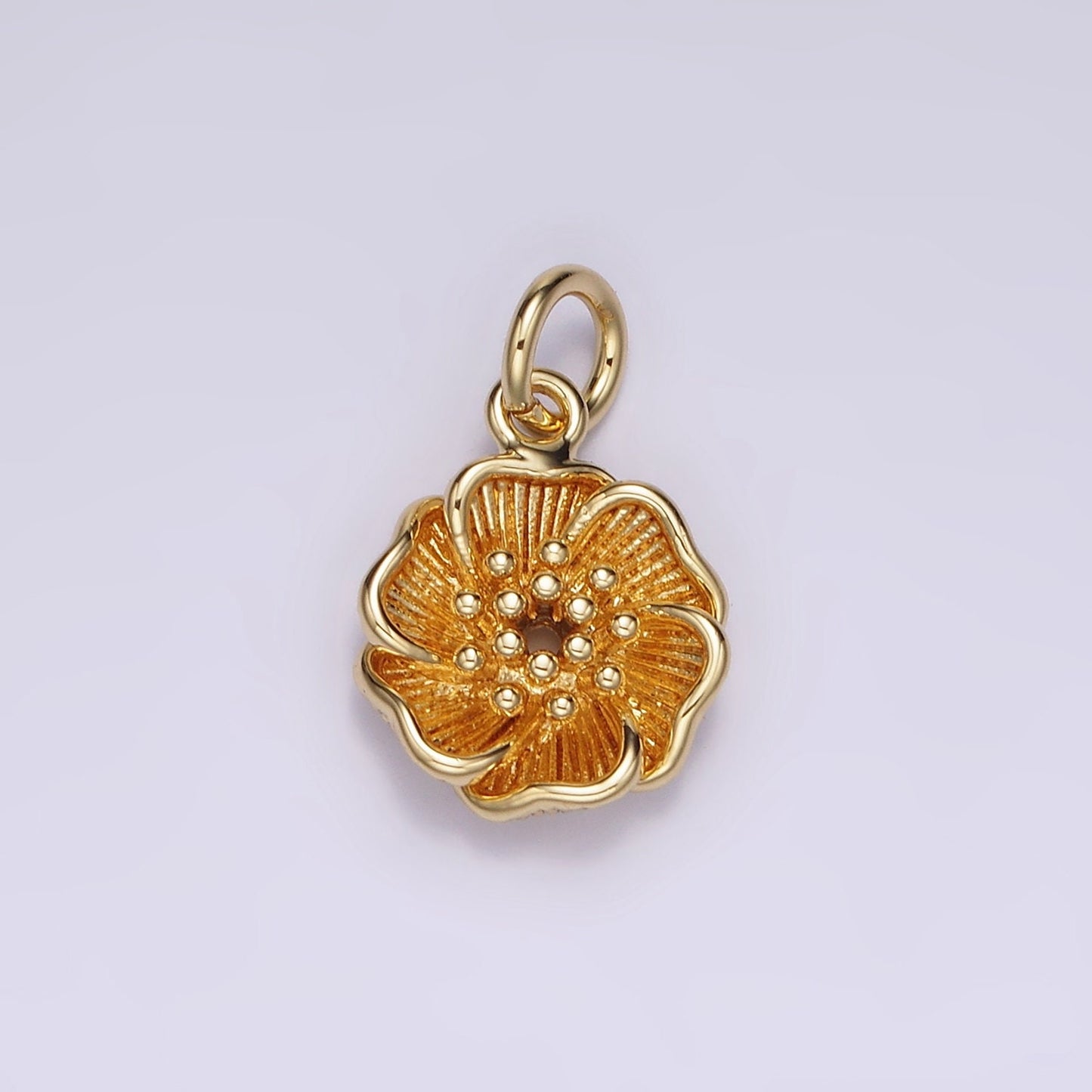 16K Gold Filled Flower Dotted Line-Textured Petal Minimalist Charm | AC893