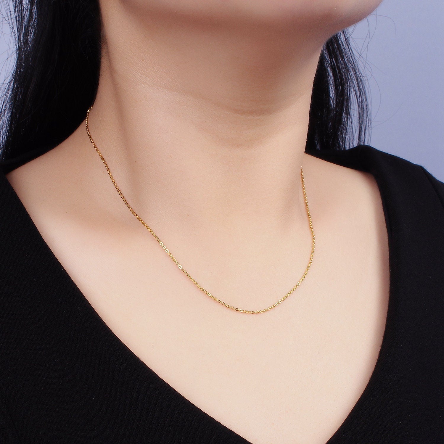 Dainty 24K Gold Vermeil Cable Chain Necklace 925 Sterling Silver Necklace Chain 15 Inch w/ 2 inch extender | WA1979