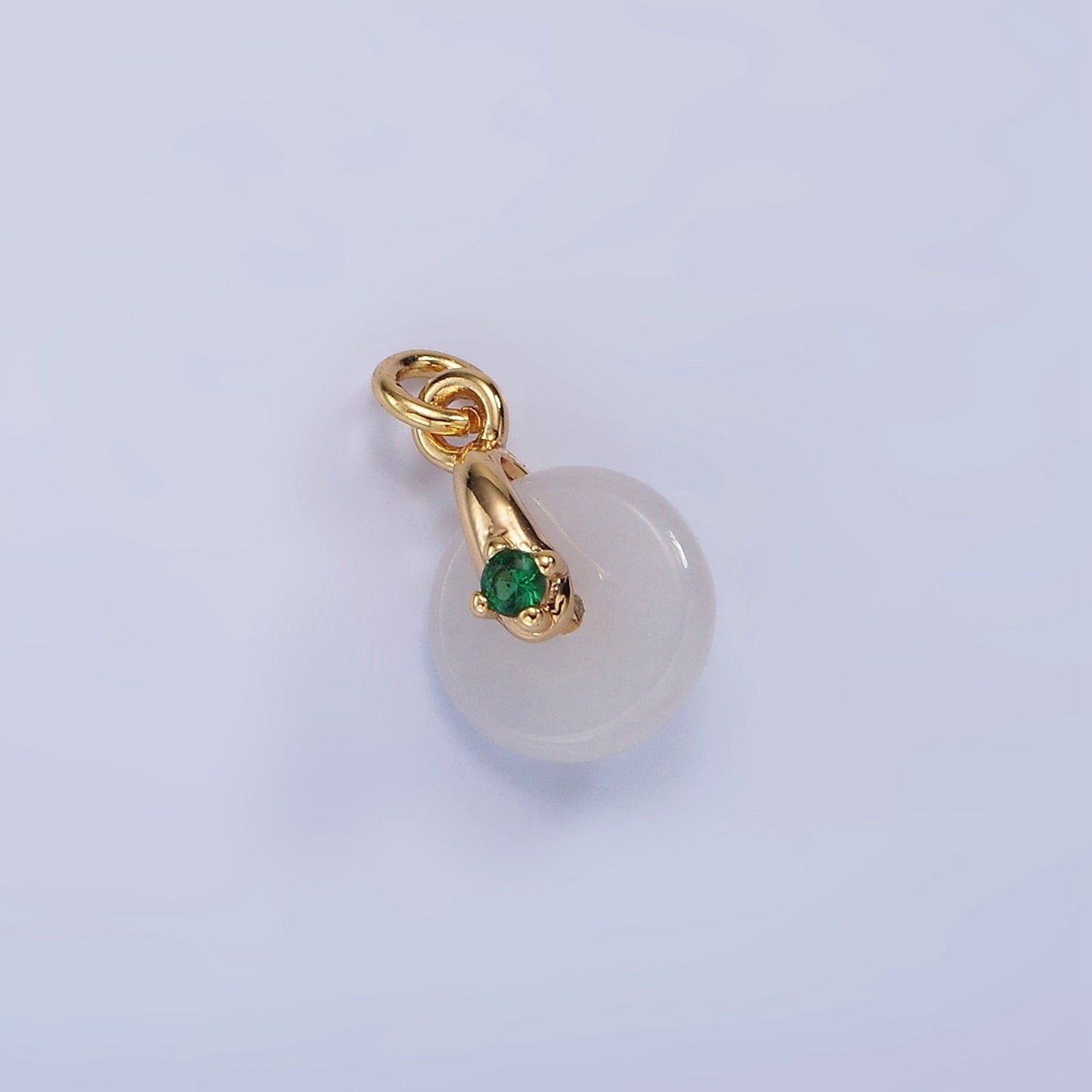 14K Gold Filled Mini White-Green Jade Donut Clear, Pink, Green CZ Bail Charm | AG427 - AG429