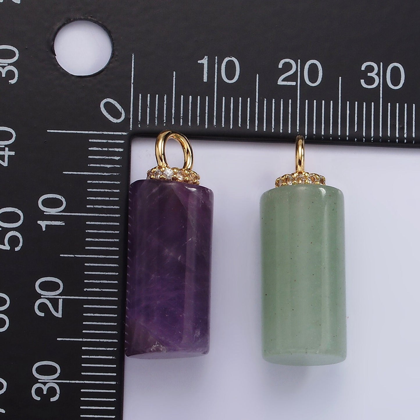 14K Gold Filled 27mm Tube Natural Gemstone Micro Paved CZ Drop Pendant | AG430 - AG435