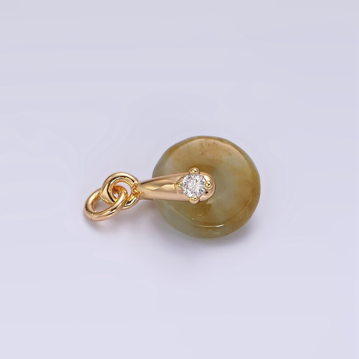 14K Gold Filled Mini Green Jade Donut Fuchsia, Green CZ Bail Charm | AG355 AG356