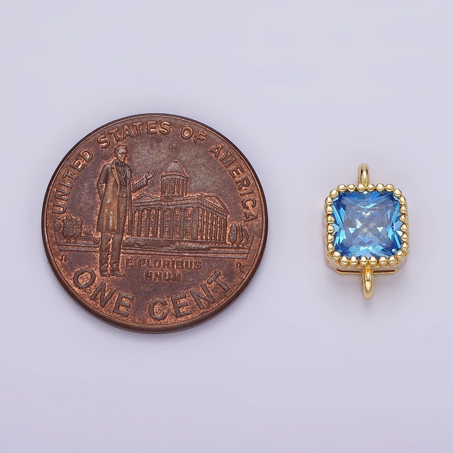 14K Gold Filled 7mm Blue, Baby Blue CZ Square Bezel Connector | G172 G173