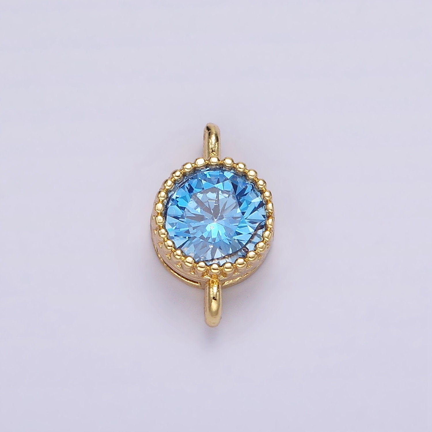 14K Gold Filled 7mm Blue, Baby Blue CZ Round Bezel Connector | G178 G179