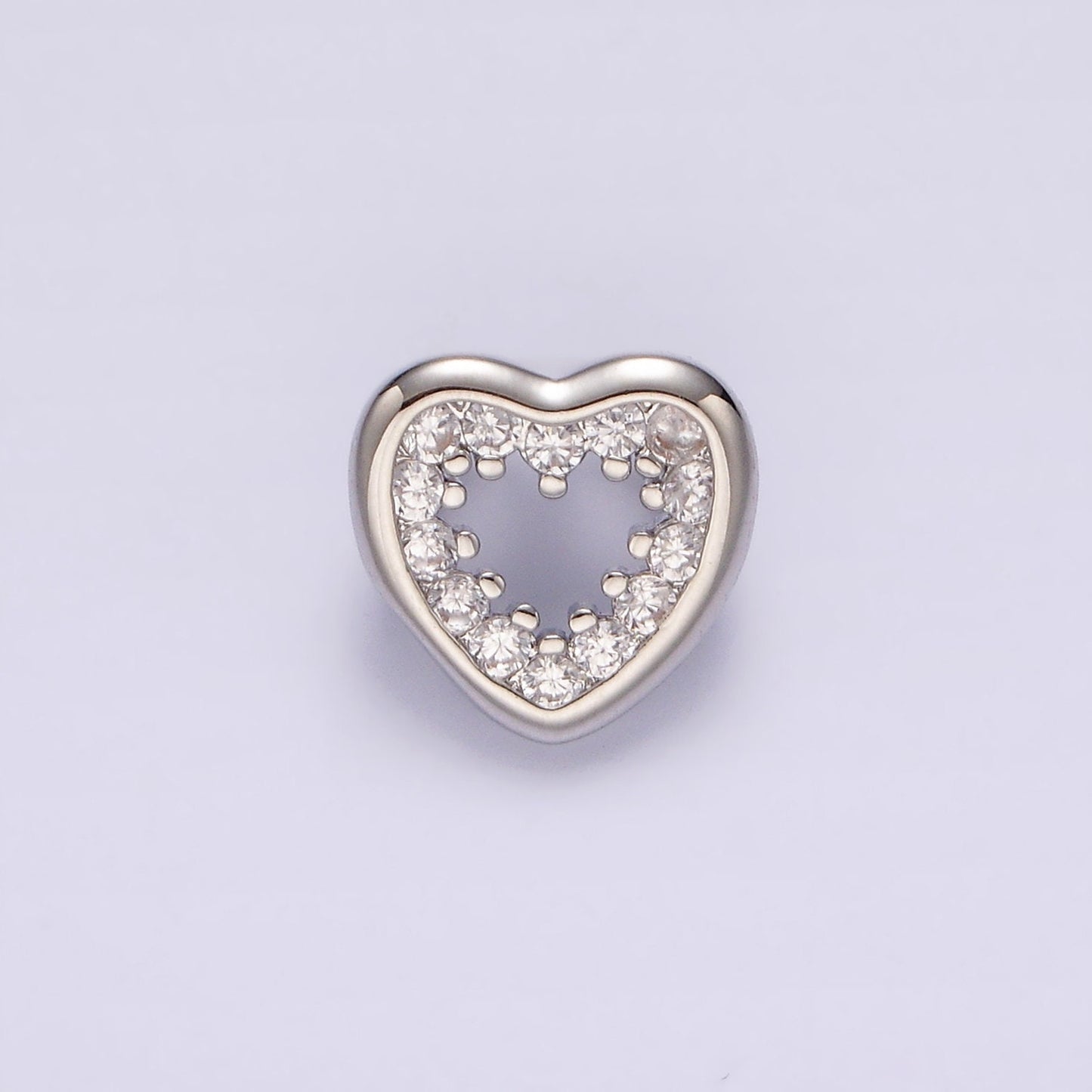 14K Gold Filled 10mm Open Heart Clear CZ Micro Paved Back Loop Pendant in Gold & Silver | I-084 I-085
