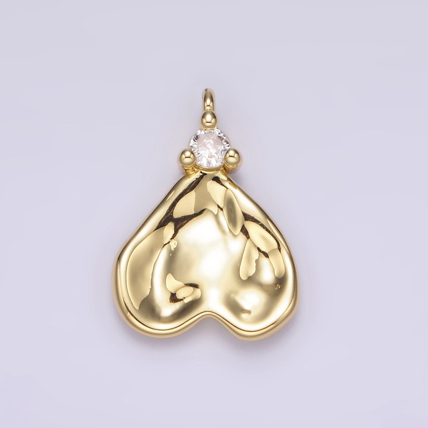 14K Gold Filled Clear CZ Hammered Heart Charm | AC934