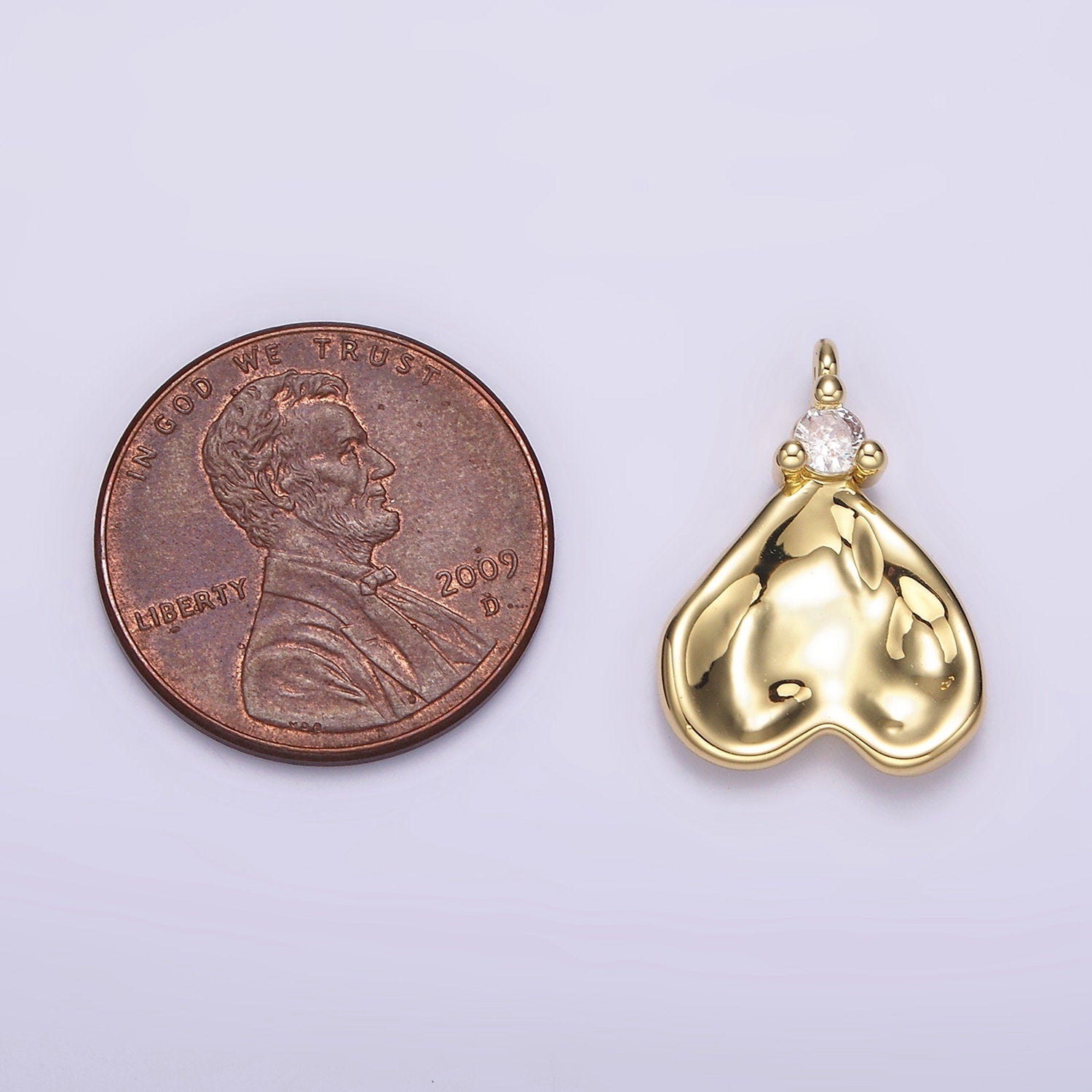 14K Gold Filled Clear CZ Hammered Heart Charm | AC934