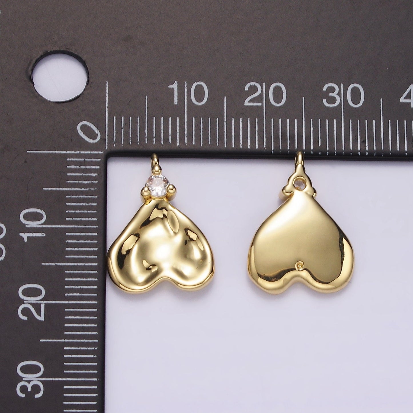 14K Gold Filled Clear CZ Hammered Heart Charm | AC934