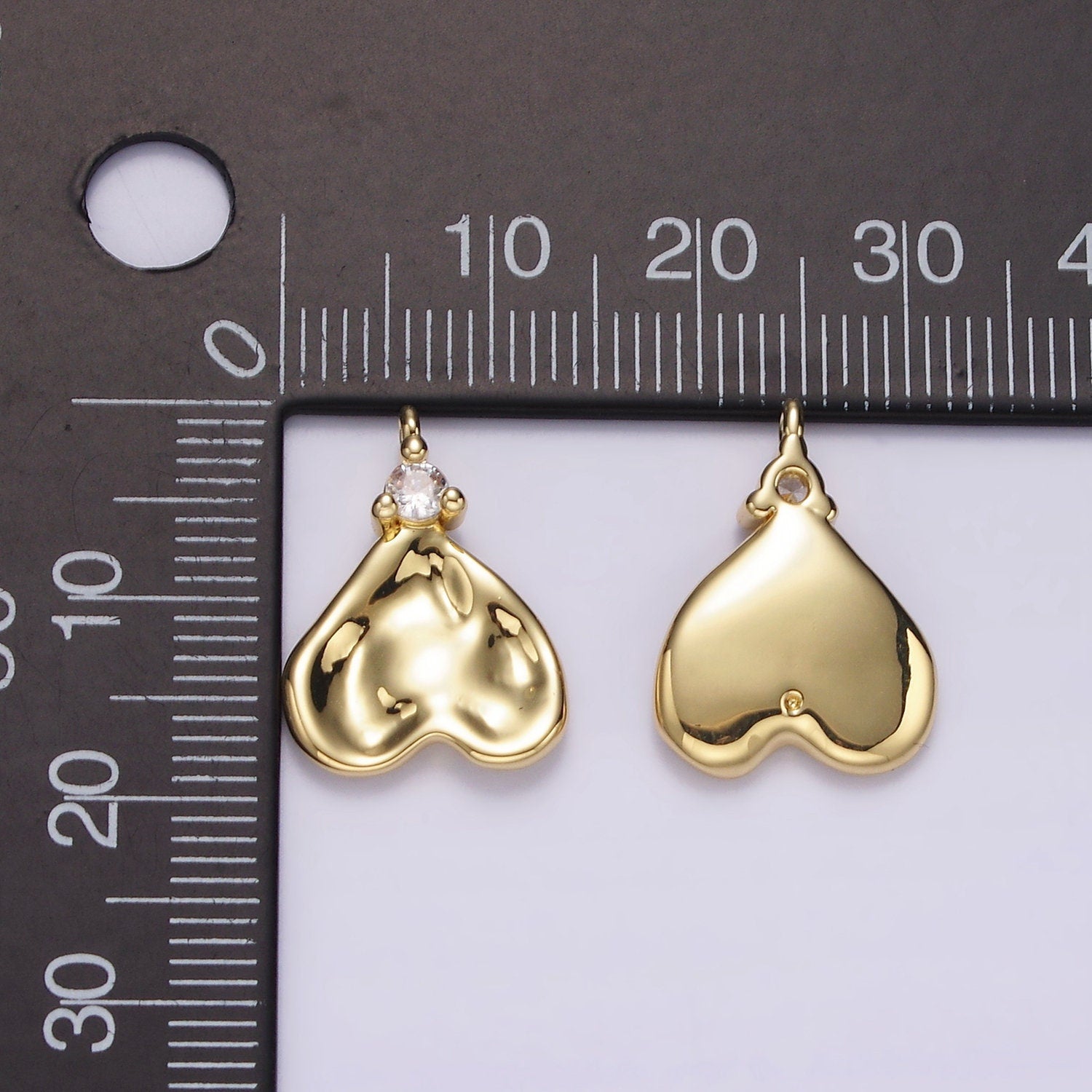 14K Gold Filled Clear CZ Hammered Heart Charm | AC934