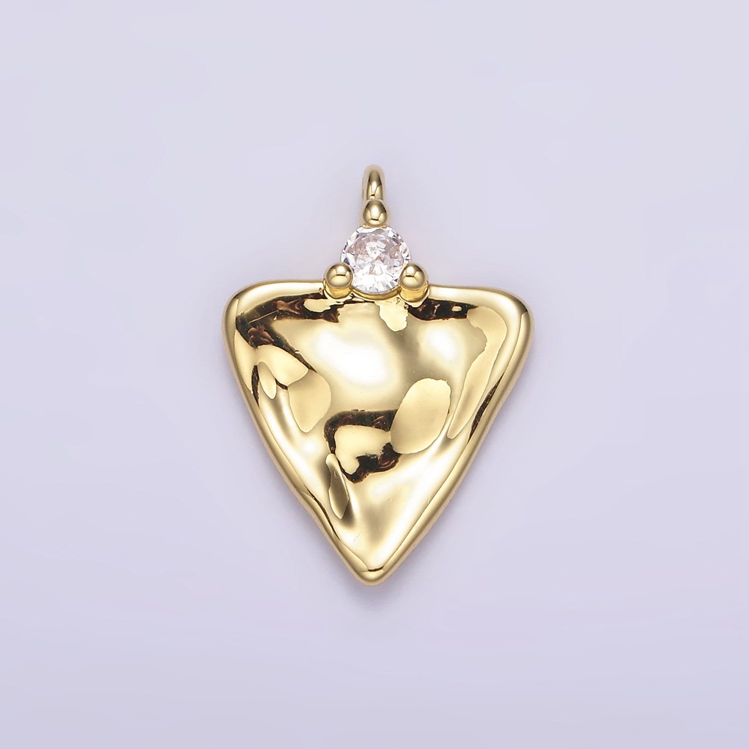 14K Gold Filled Clear CZ Hammered Triangle Charm | AC933
